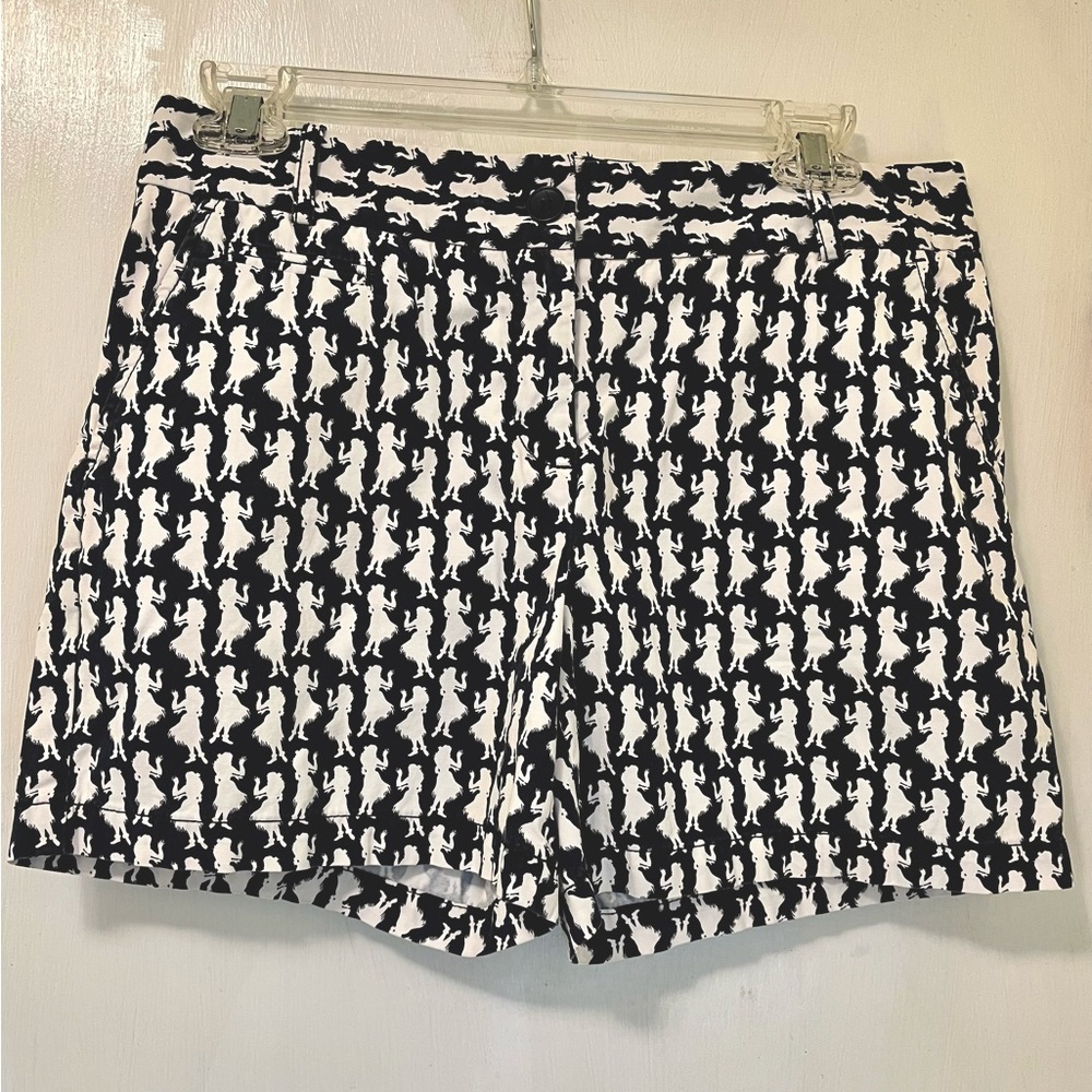 Talbots Hula Girl Hawaii Shorts Navy White Retro Size 6 Petite (31x4.5”)